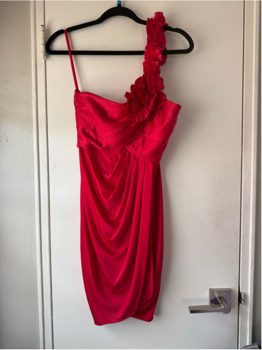 BCBG MAXAZRIA Cocktail One Shoulder Dress Lipstick Red Mini XS $258 Addison NWT
